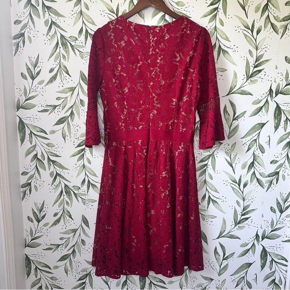 Miss May Lace Bell Sleeve Dress. Red. Large. - Picture 3 of 11
